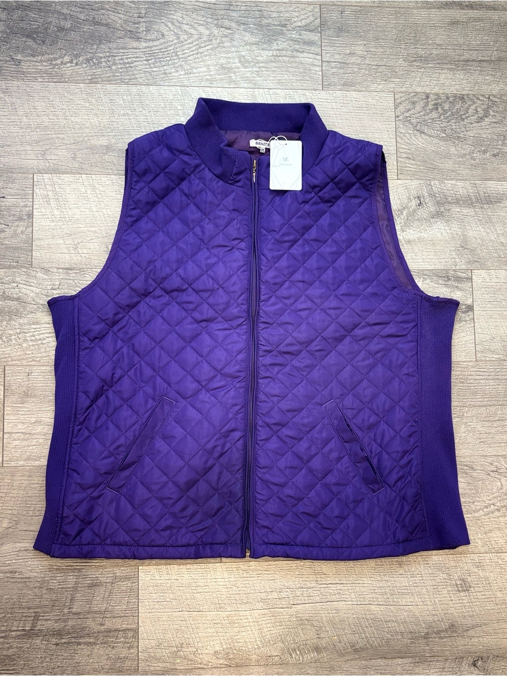 Bienzoe Women’s Purple Full Zip Vest Pockets Sleeveless Mid-Length Plus 3XL